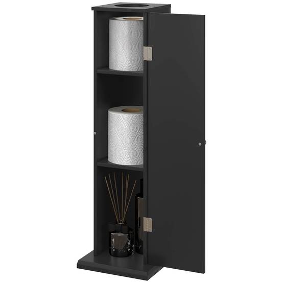 Porte papier toilette 3 niveaux avec distributeur intégré, meuble WC rangement compact salle de bain moderne noir - Image 2