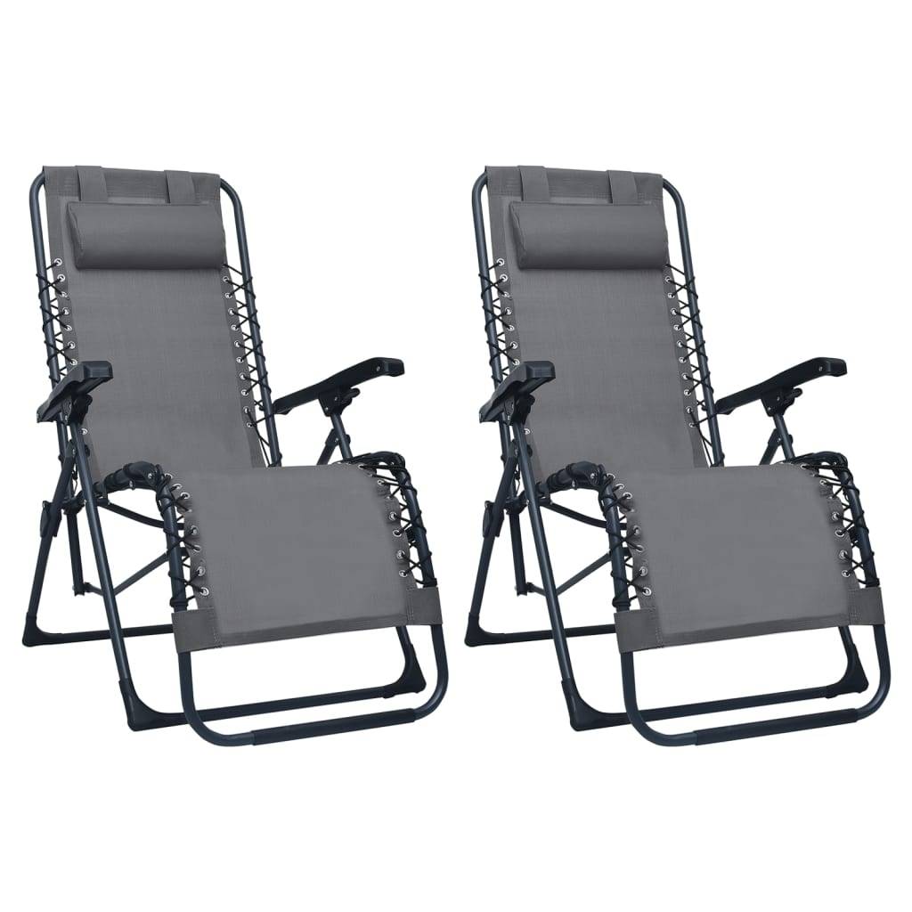 Helloshop26 - Chaises pliables de terrasse 2 pièces gris textilène - Imagen 1