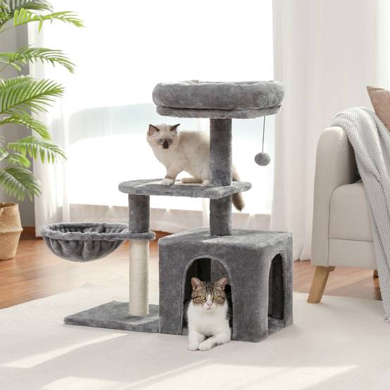 Arbre à Chat pour Chaton Hamac & Niche 80 cm Gris PAWZ Road - Image 3