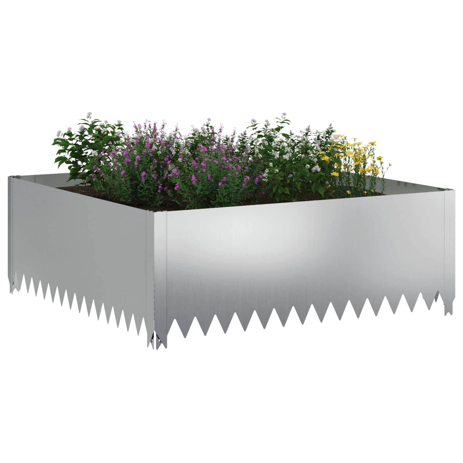 Bordure de jardin acier pour plates-bandes délimitation espaces 100x100x35cm argenté - ComfortXL Outdoor Living - Image 3
