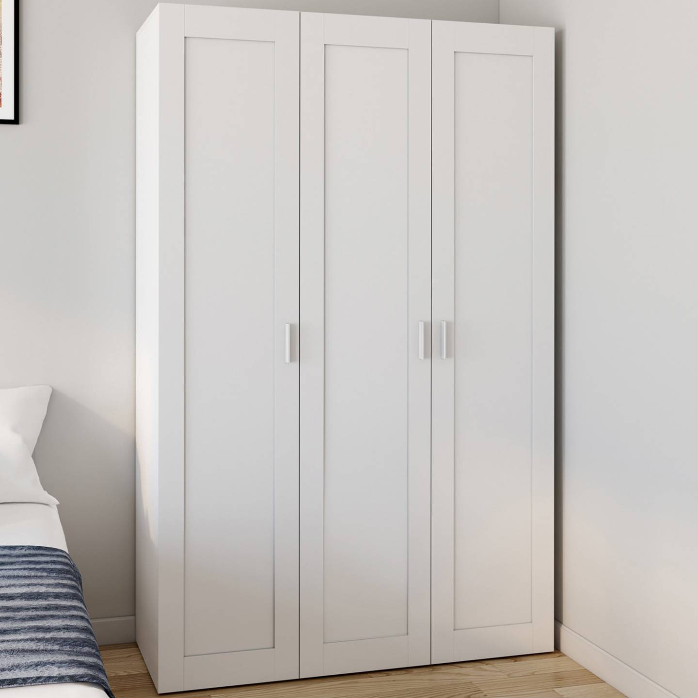 Armoire 3 portes VITO blanc penderie 120 cm avec étagères - Image 1