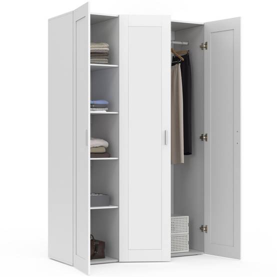 Armoire 3 portes VITO blanc penderie 120 cm avec étagères - Image 3