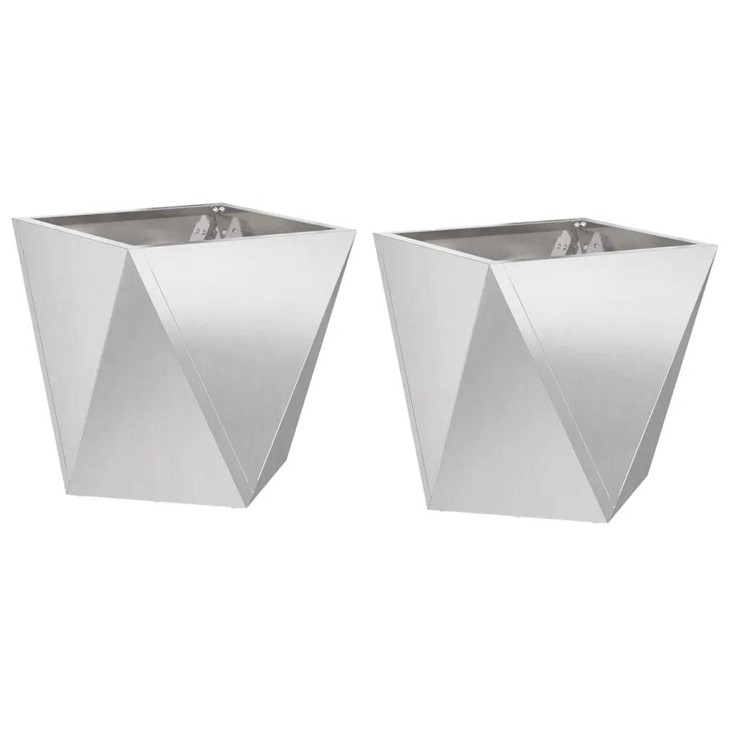 Helloshop26 - Lot de 2 jardinières modernes pour extérieur 30 x 30 x 30 cm avec design épuré en acier inoxydable argent - Image 1