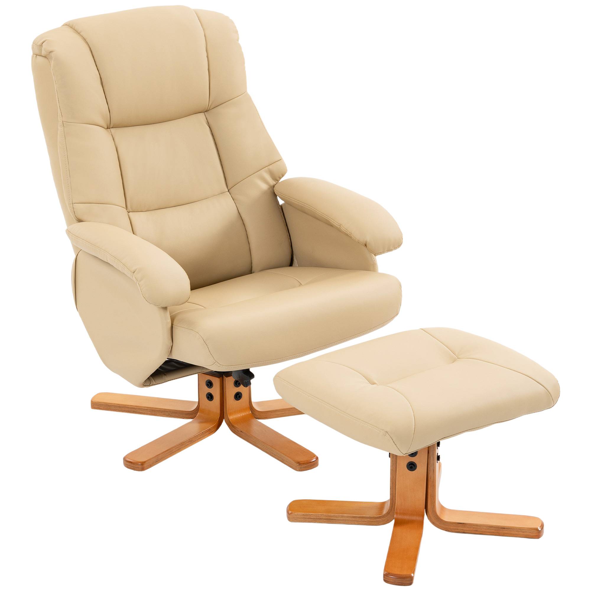 Fauteuil relax avec repose-pied fauteuil de relaxation pivotant 360° dossier inclinable charge 120 Kg beige - Image 1