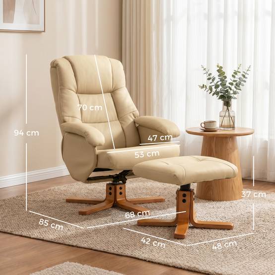 Fauteuil relax avec repose-pied fauteuil de relaxation pivotant 360° dossier inclinable charge 120 Kg beige - Image 5