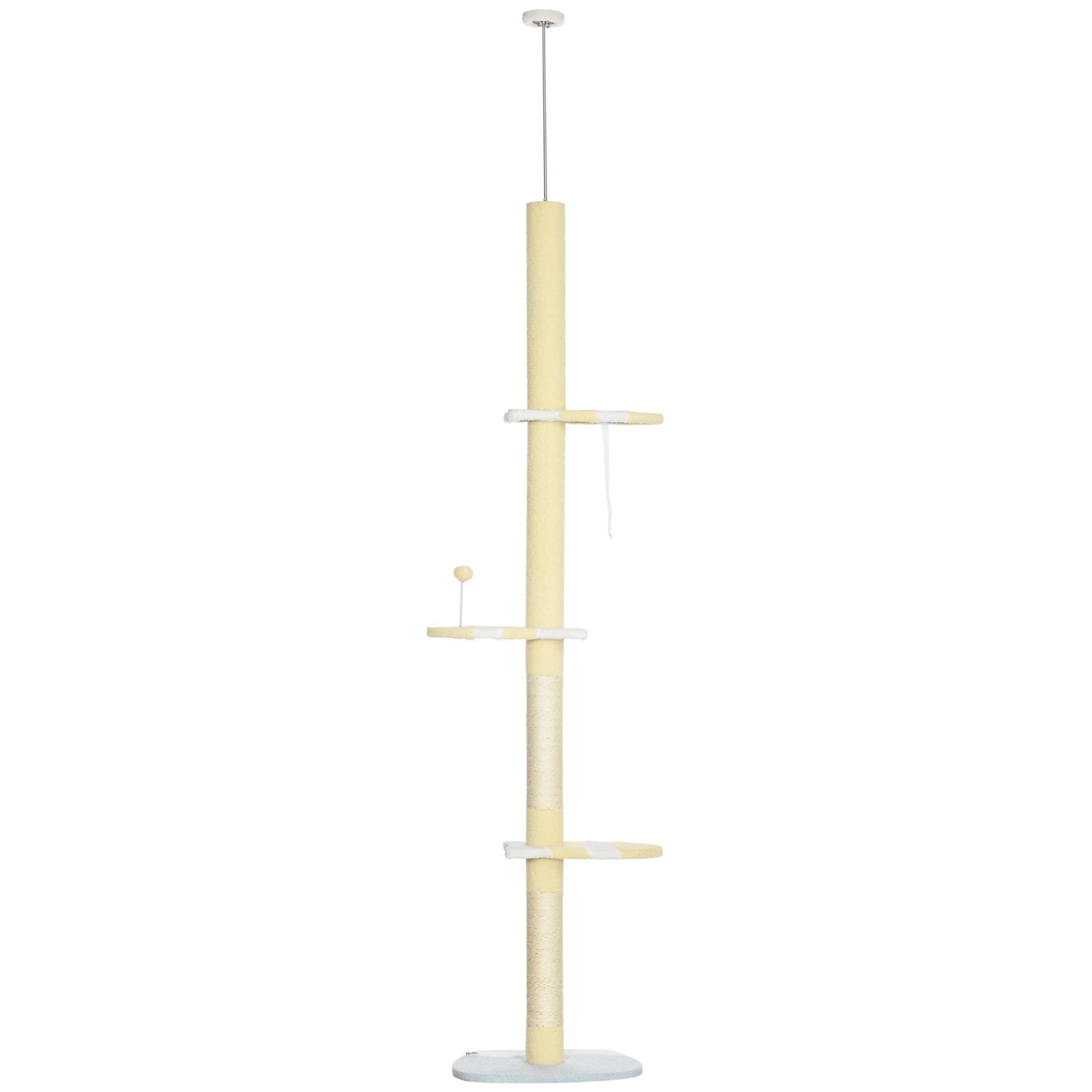 Arbre à chat du sol au plafond, hauteur réglable, poteau en sisal et balle de jeu, 47 x 34 x 220-260 cm, crème - Image 2