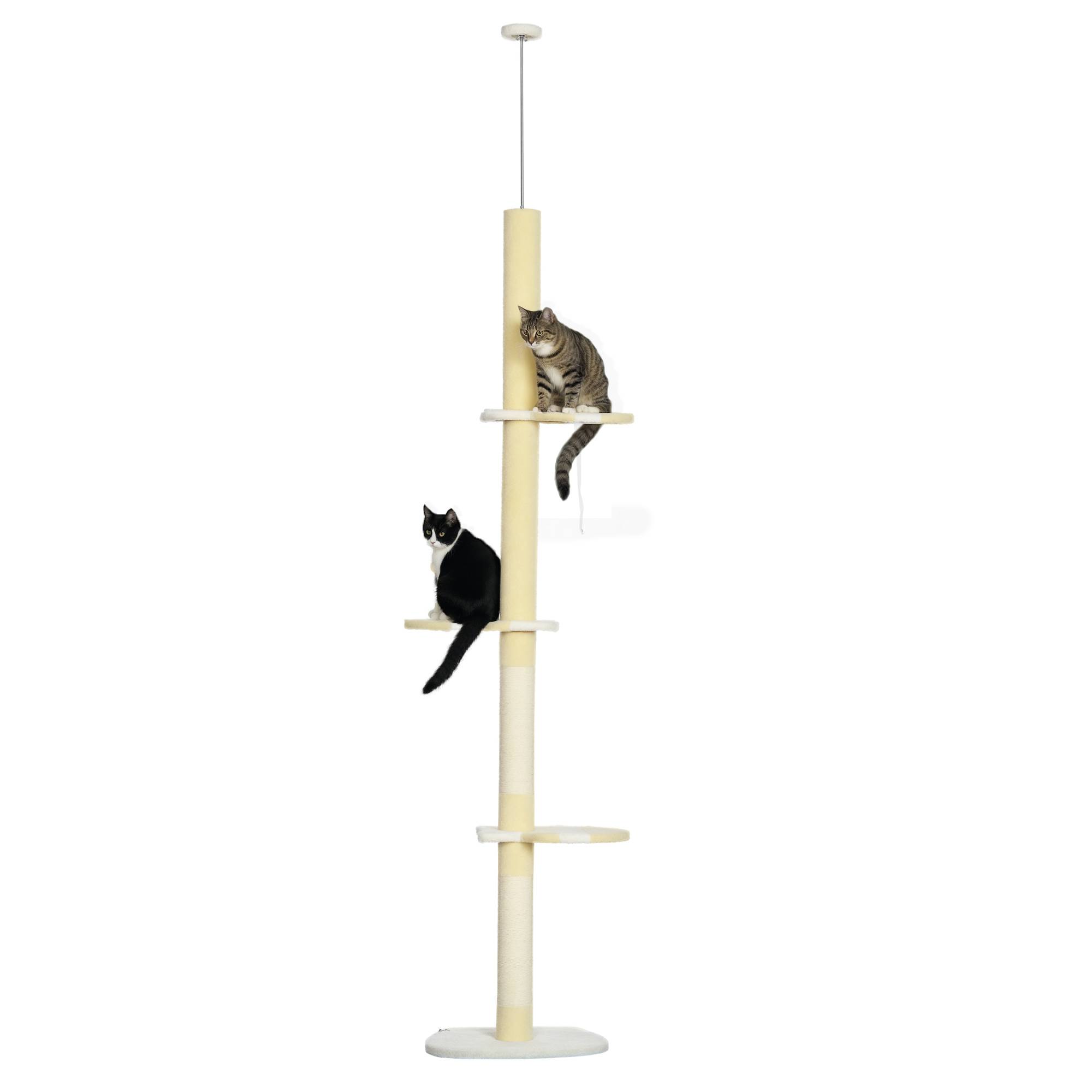 Arbre à chat du sol au plafond, hauteur réglable, poteau en sisal et balle de jeu, 47 x 34 x 220-260 cm, crème - Image 1