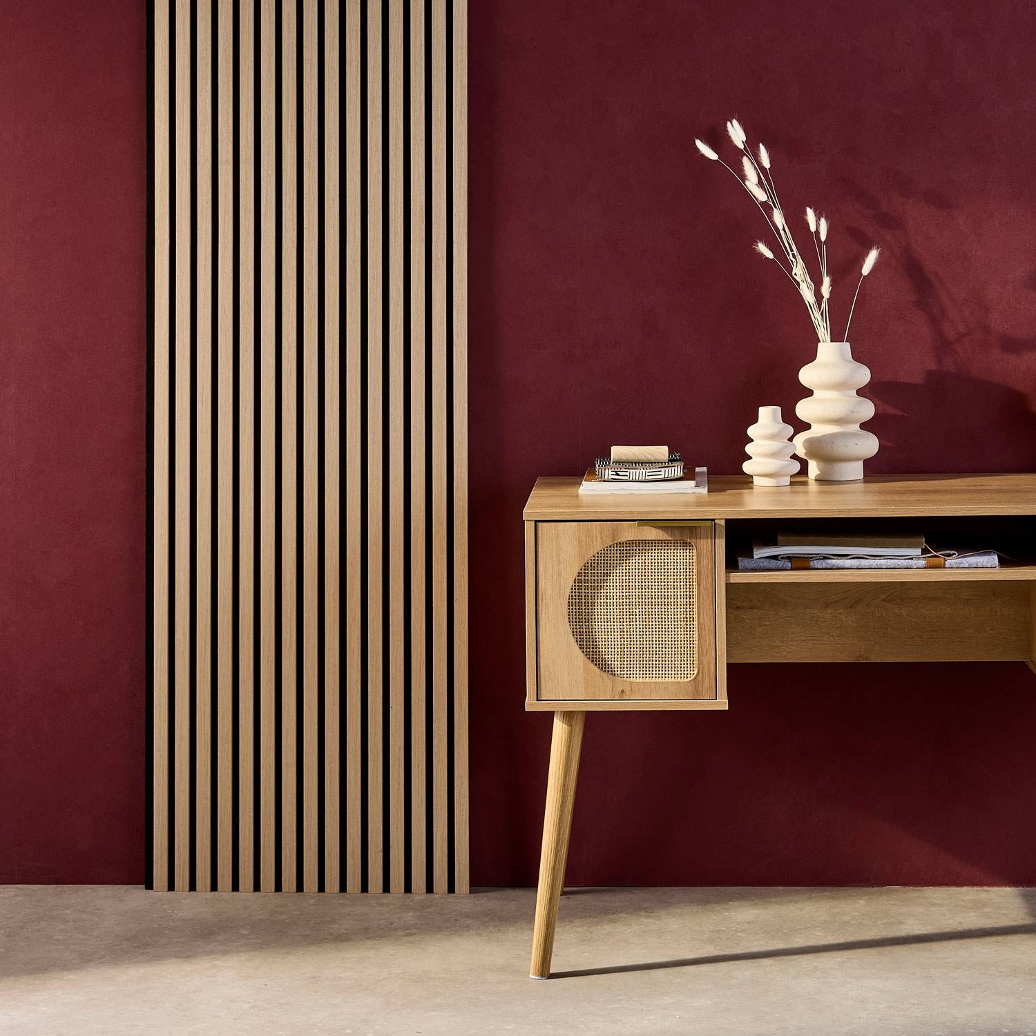 Set de 2 panneaux muraux acoustiques décoratifs en feutrine et MDF chêne 60x120cm - Kyoto | sweeek - Image 1