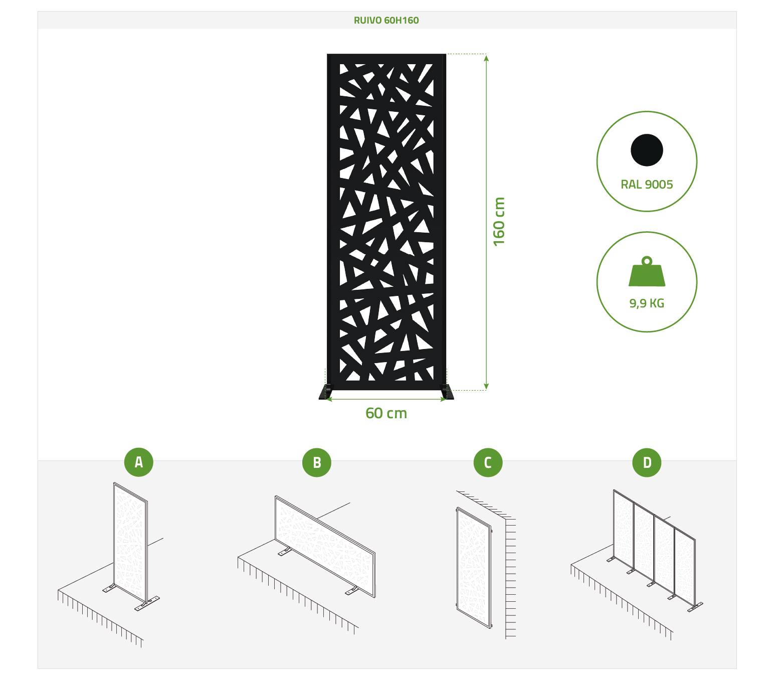 CASANOOV - Casanoov Lot de 3 panneaux décoratifs RUIVO noir H.160 cm motif intégral - Image 2