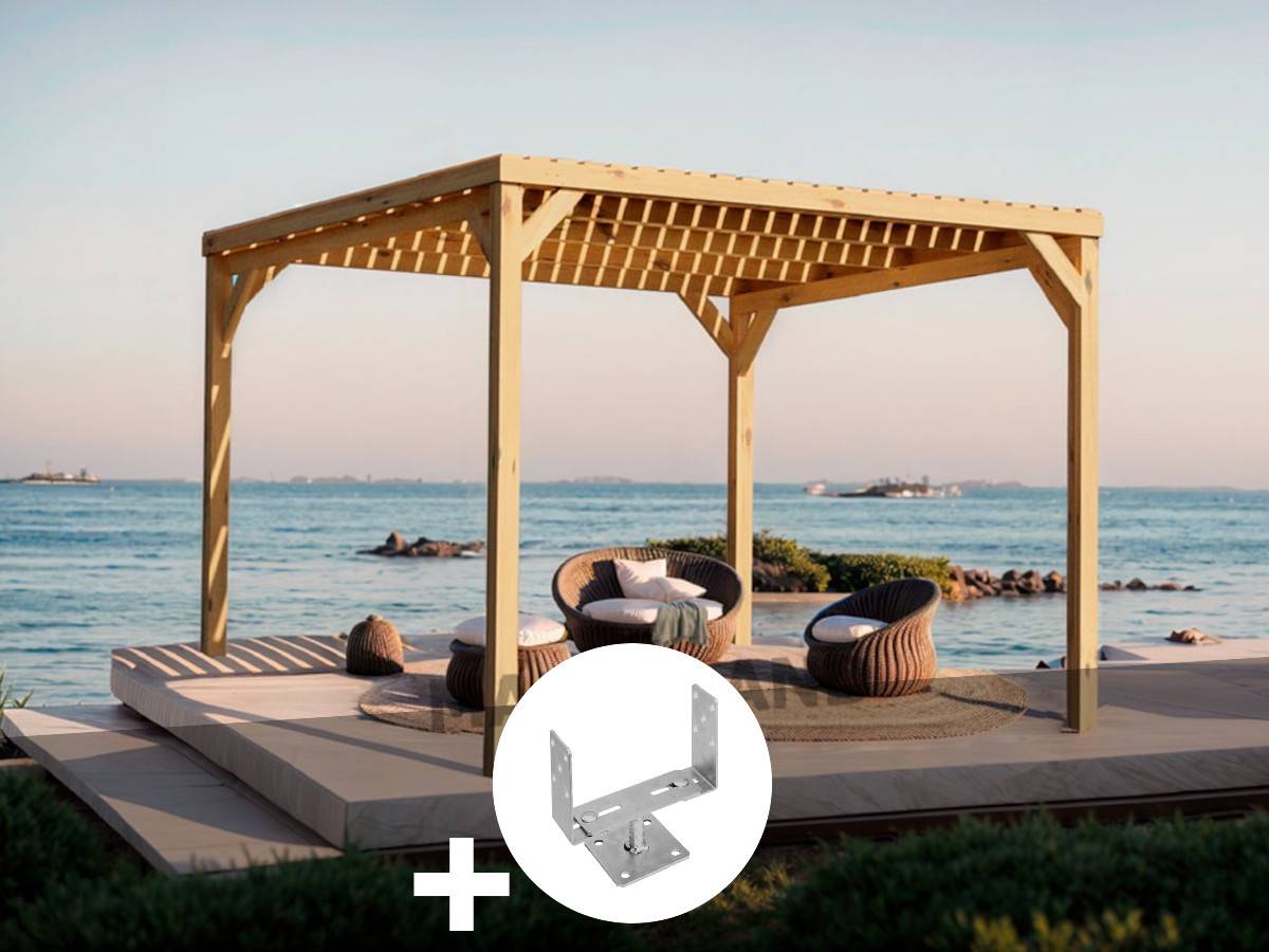 Pergola en bois Toulouse avec toit semi-ouvert 600 x 300 cm + 6 supports - Maderland - Image 1
