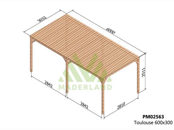 Pergola en bois Toulouse avec toit semi-ouvert 600 x 300 cm + 6 supports - Maderland - Image 2