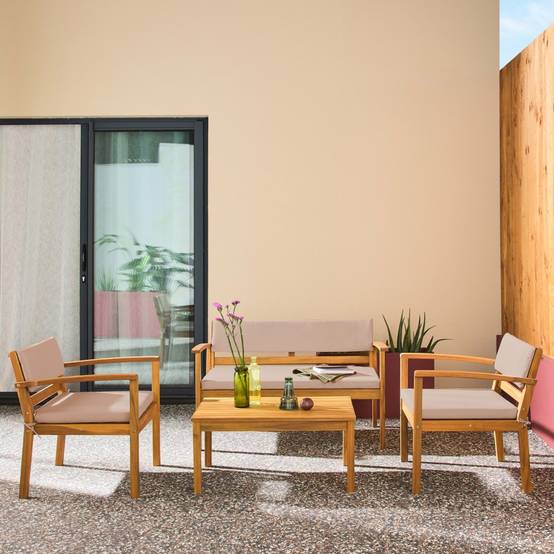 sweeek - Salon de jardin bois d'acacia 4 places marron - Komoda | sweeek - Image 1