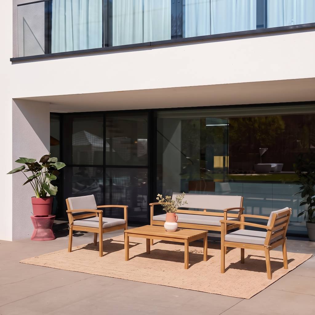 sweeek - Salon de jardin bois d'acacia 4 places marron - Komoda | sweeek - Image 1