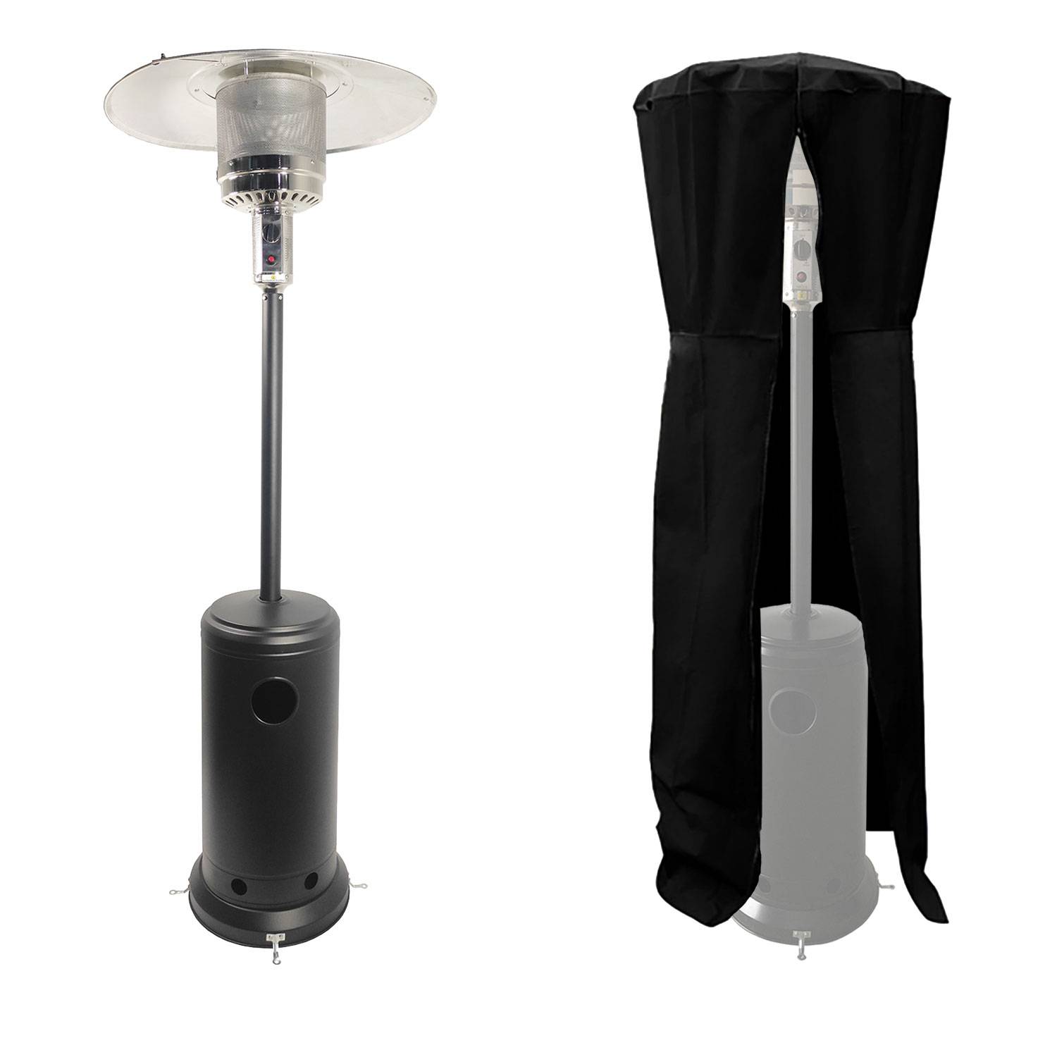 Parasol chauffant OSLO - chauffage d'extérieur gaz - acier noir + housse - HAPPY GARDEN - Image 1