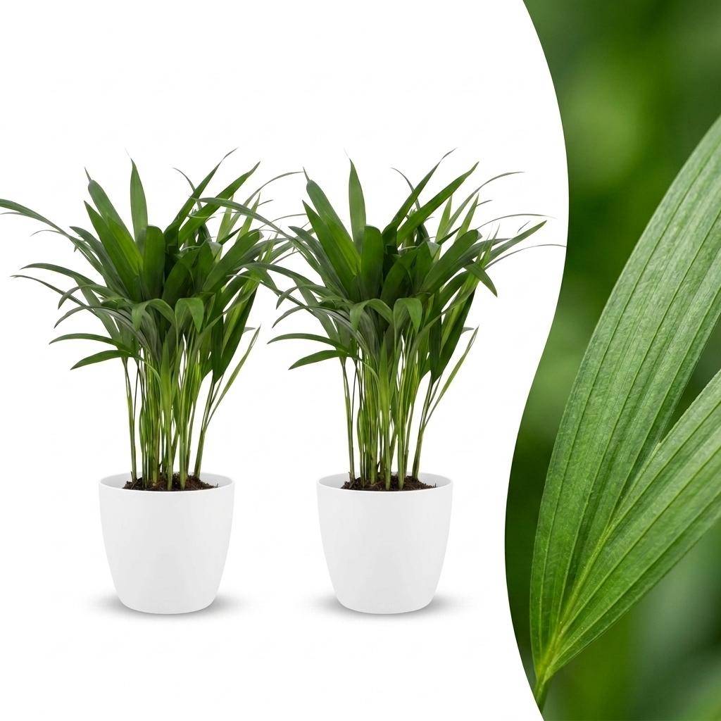 Palmier Areca - Dypsis lutescens - avec pot blanc - lot de 2 - Ø12cm - ↕45cm - Plantes d’intérieur