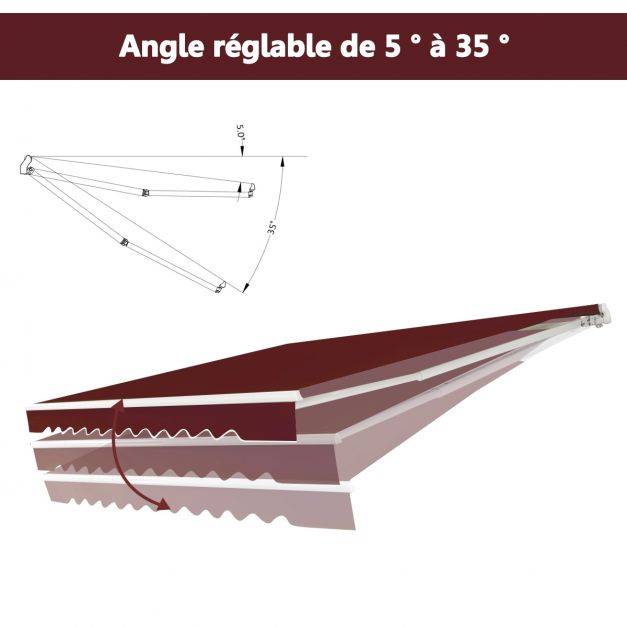 Helloshop26 - Store banne de balcon rétractable 3 x 2,5m tissu résistant aux uv et à l'eau angle réglable 5-35° vin rouge - Imagen 3