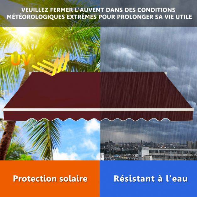 Helloshop26 - Store banne de balcon rétractable 3 x 2,5m tissu résistant aux uv et à l'eau angle réglable 5-35° vin rouge - Imagen 5