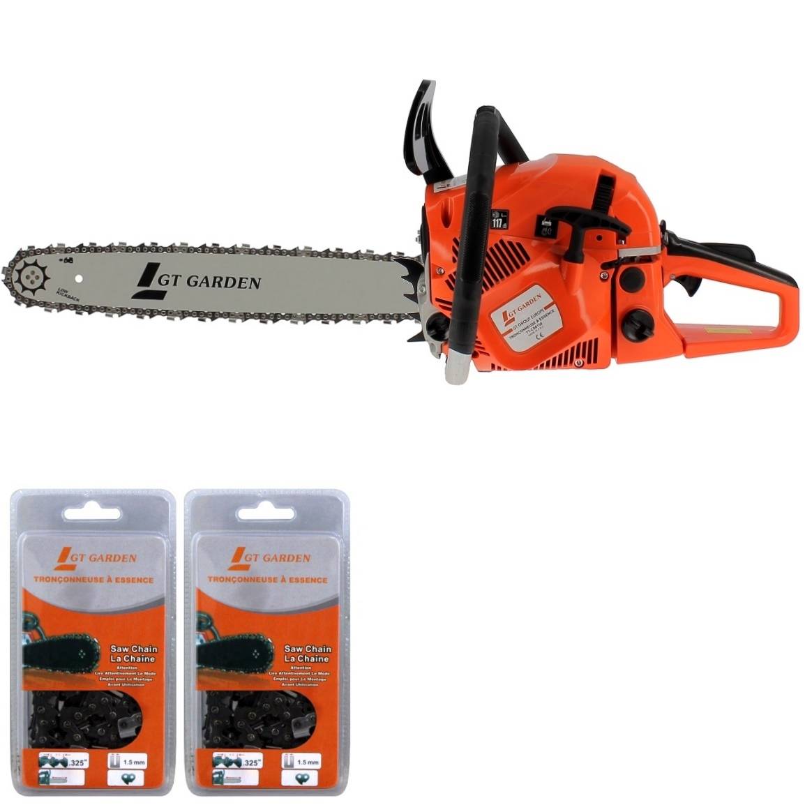 Gt Garden - Tronçonneuse thermique 62 cm3, 3.5 CV, guide 45 cm, 2 chaînes - GT GARDEN - Image 1