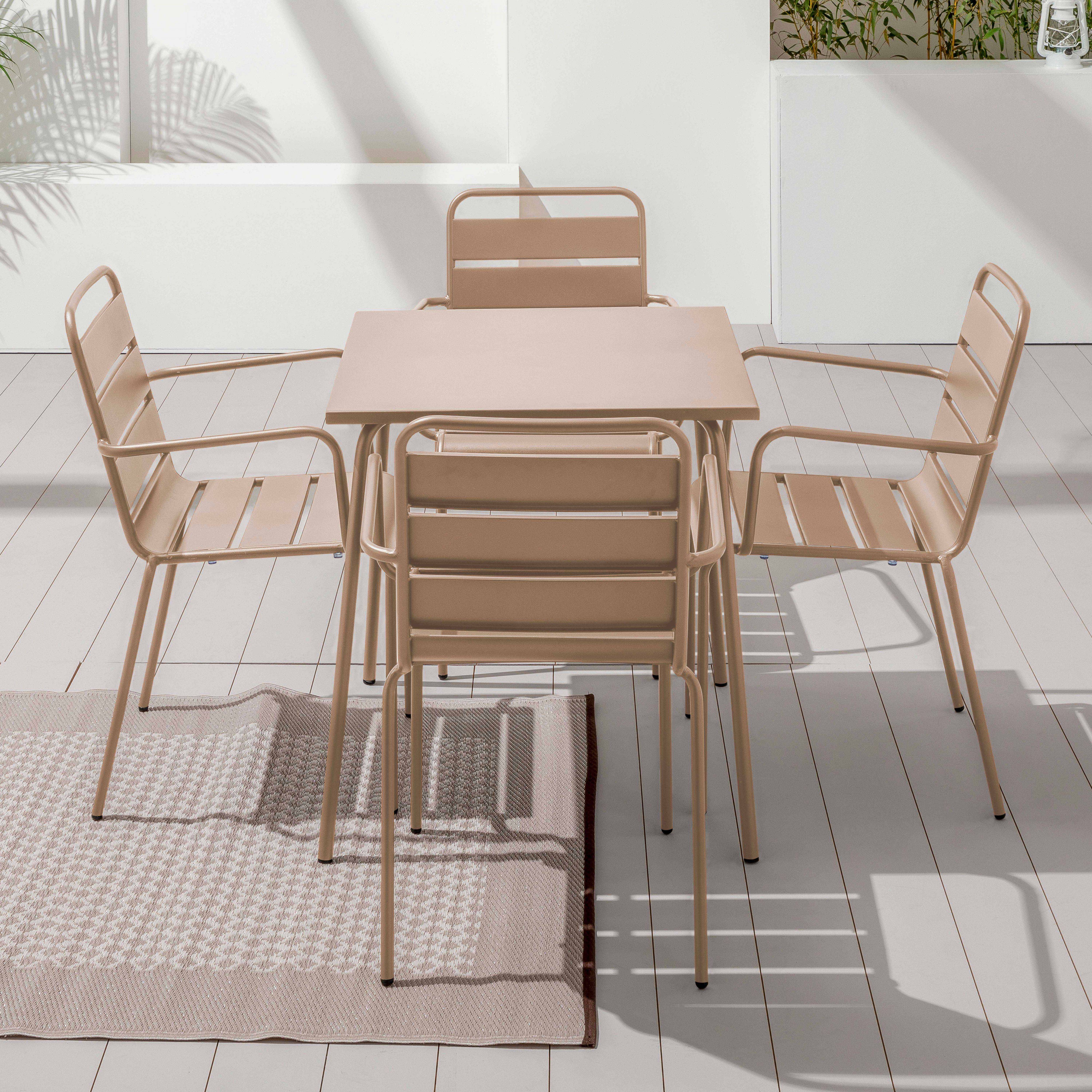 Oviala - Ensemble table de jardin carrée et 4 fauteuils acier taupe Palavas - Oviala - Imagen 2