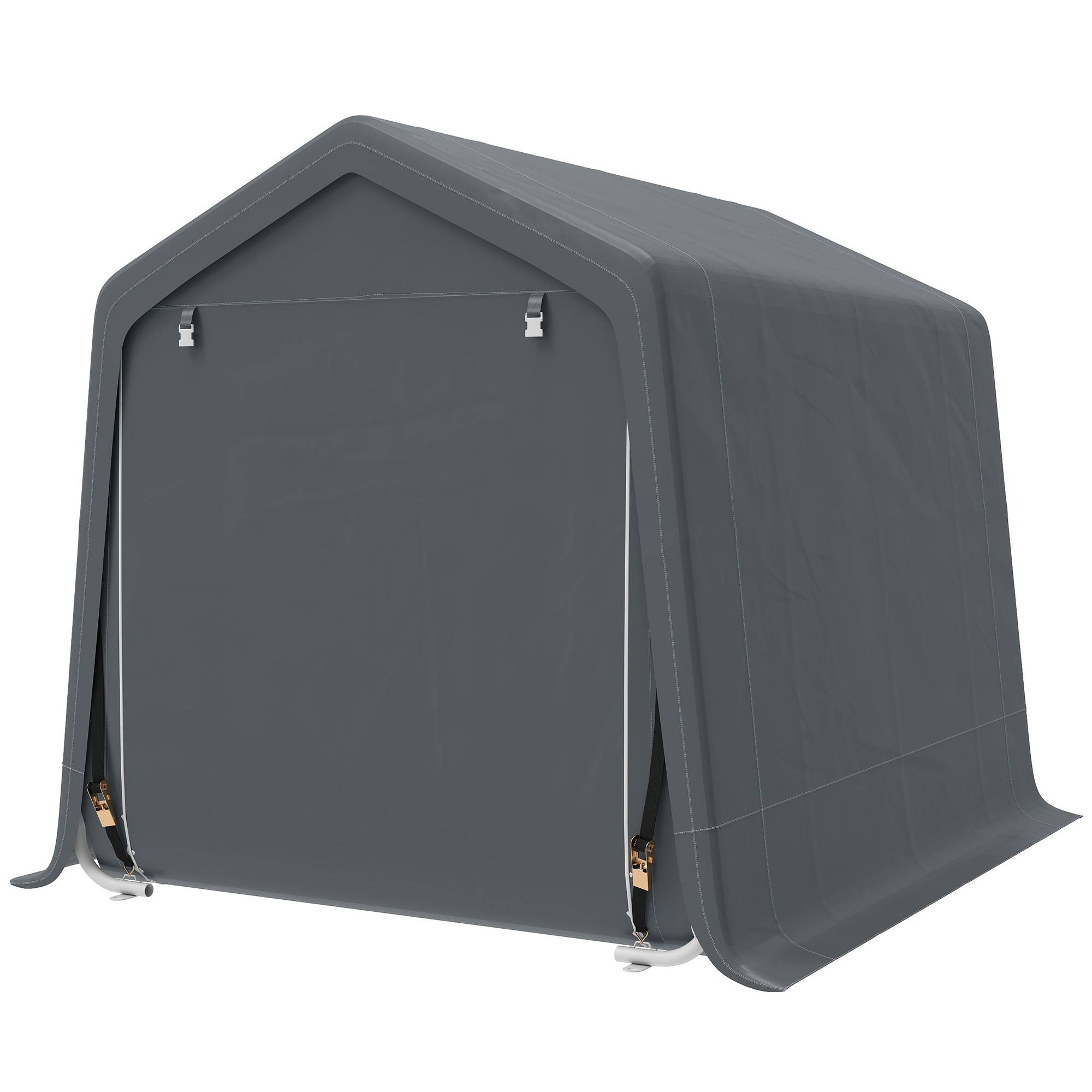 Abri vélo de jardin avec structure métallique, 2 portes zippées, imperméable, résistant aux UV, 2,4 x 2 x 2 m, gris foncé - Image 2