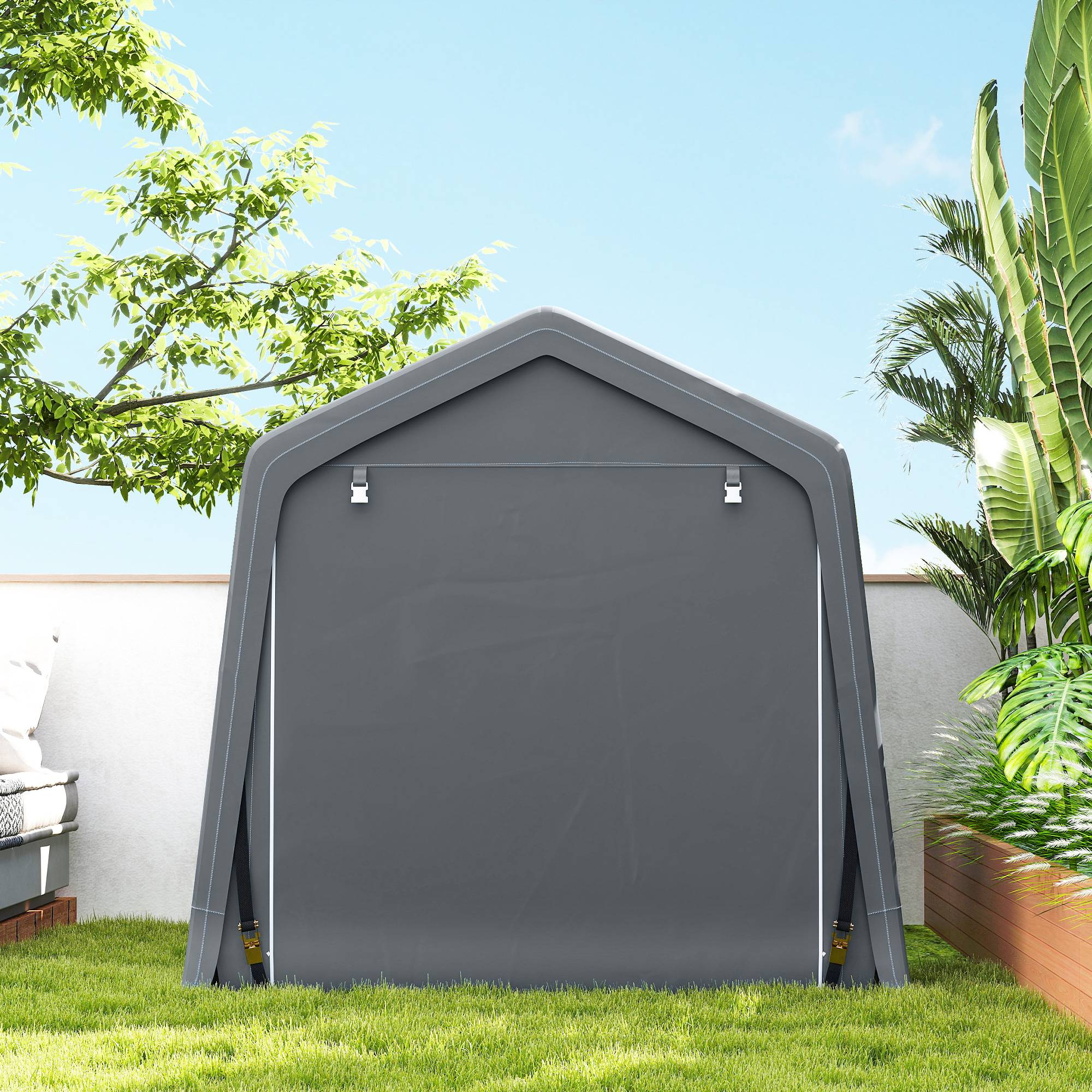 Abri vélo de jardin avec structure métallique, 2 portes zippées, imperméable, résistant aux UV, 2,4 x 2 x 2 m, gris foncé - Image 10