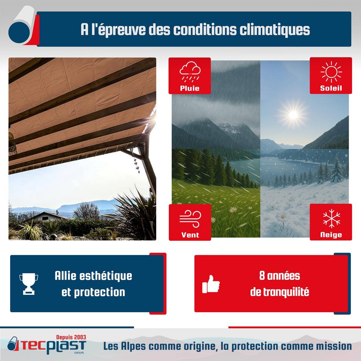 Toile Pergola Taupe 2,5x3 m LP640PR - Garantie 8 ans - Bâche Pergola ou Tonnelle étanche en PVC pour terrasse TECPLAST - Image 4