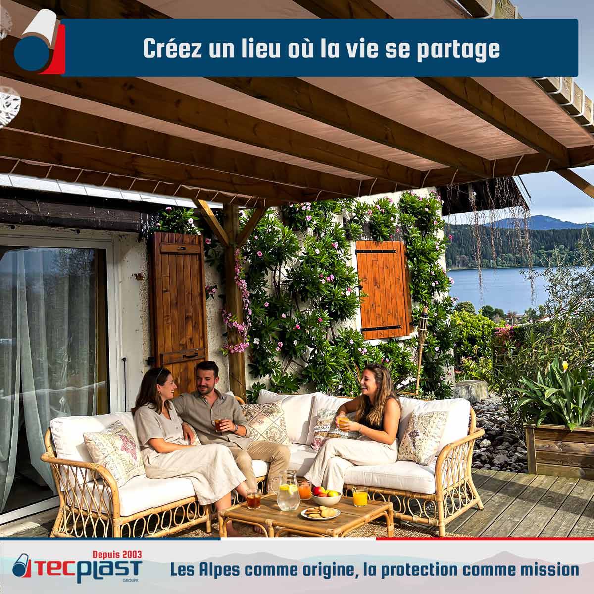 Toile Pergola Taupe 2,5x3 m LP640PR - Garantie 8 ans - Bâche Pergola ou Tonnelle étanche en PVC pour terrasse TECPLAST - Image 3
