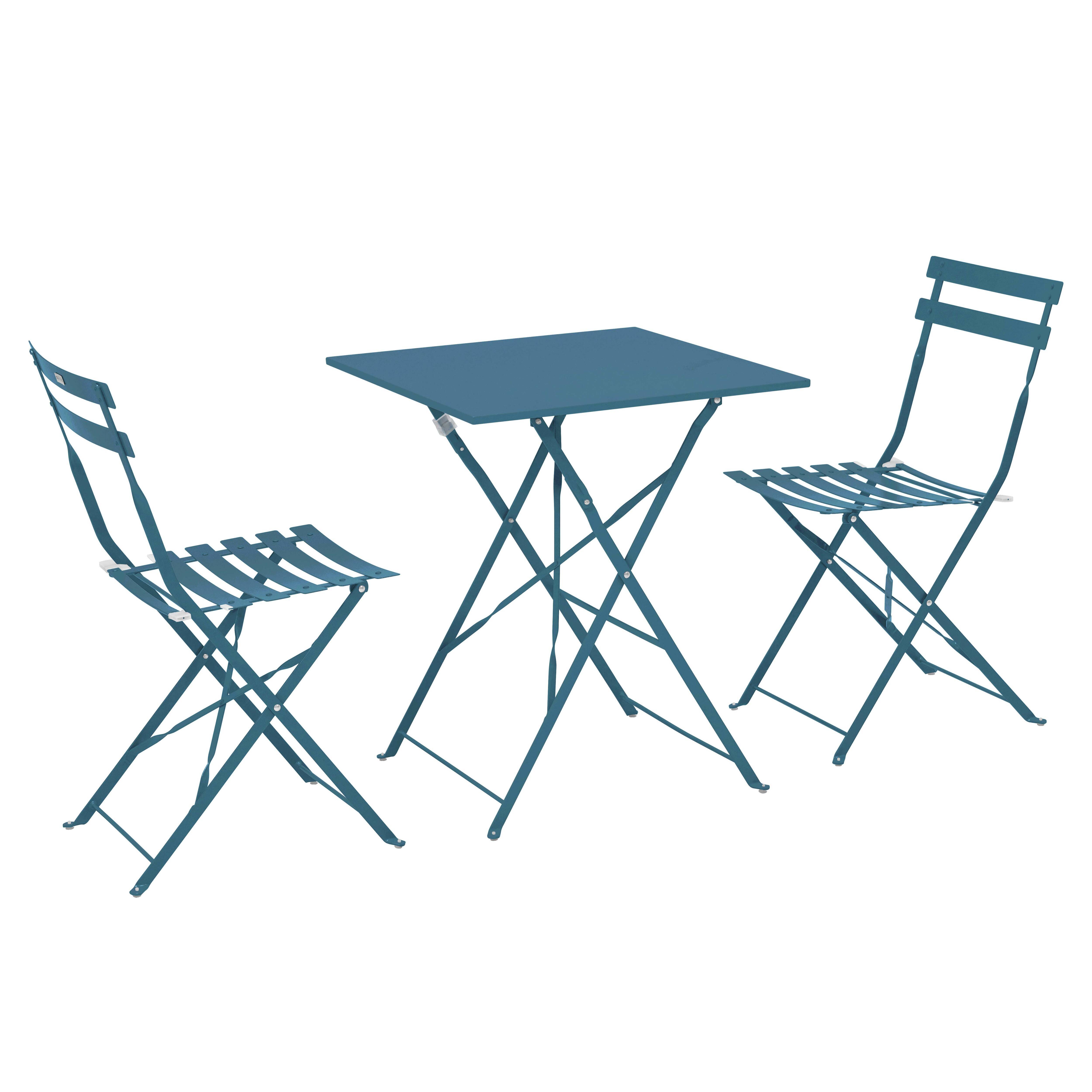 Oviala - Table de jardin et 2 chaises acier 60 cm bleu pacific Rome - Oviala - Imagen 1