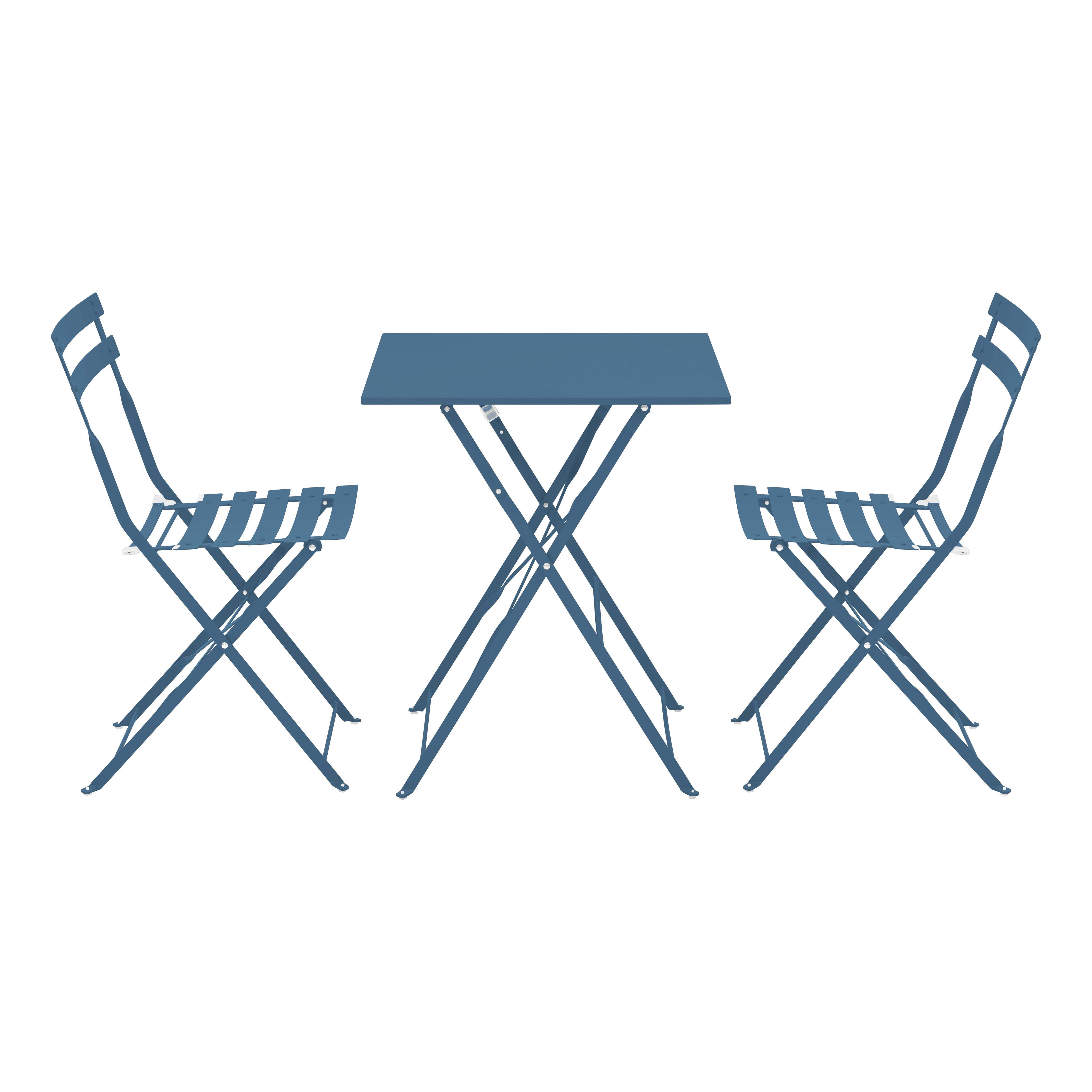 Oviala - Table de jardin et 2 chaises acier 60 cm bleu pacific Rome - Oviala - Imagen 3