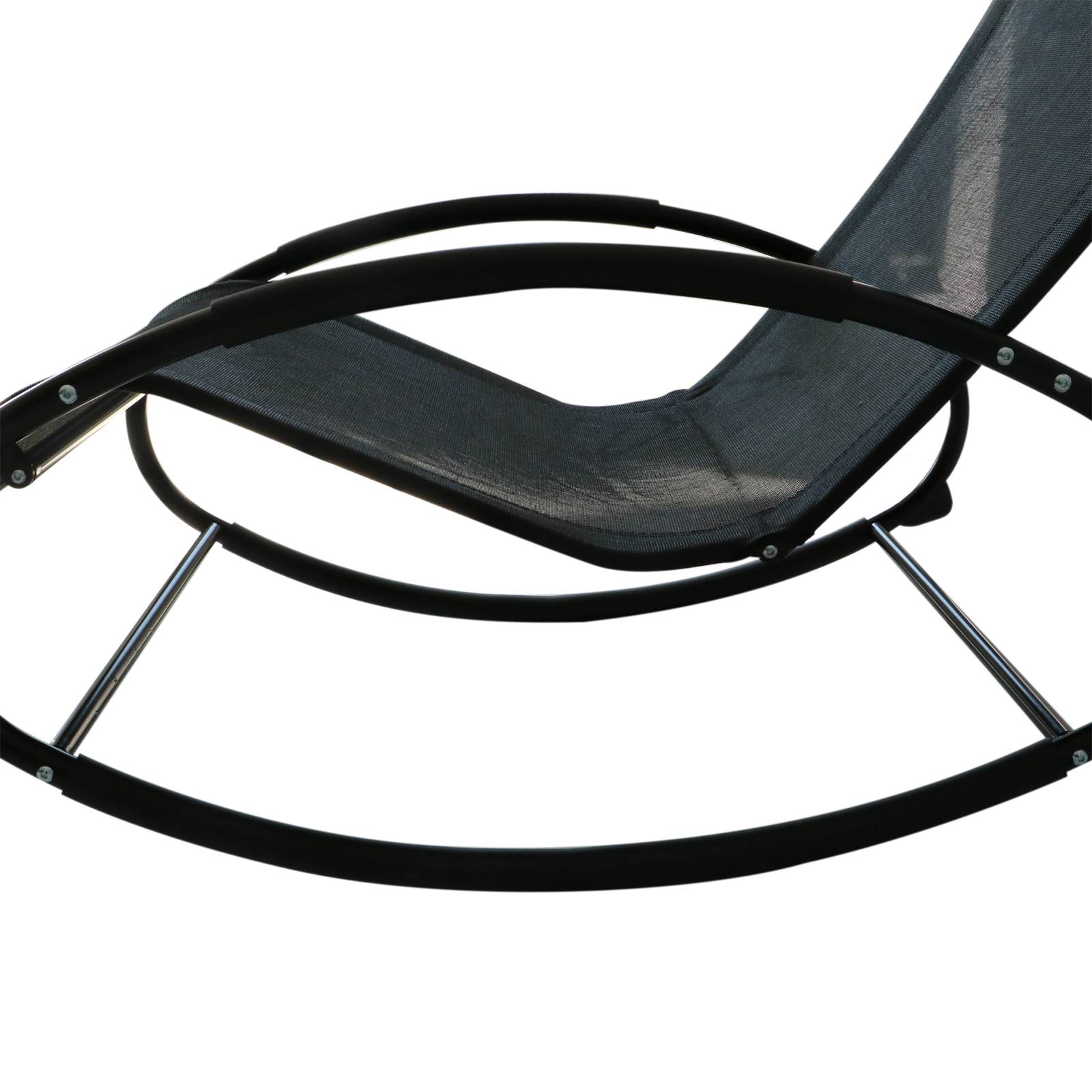 Fauteuil à Bascule Acier Textilène Extérieur Tétière Intégrée Résistant Noir Gris 105x62cm - ComfortXL Outdoor Living - Image 10