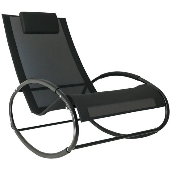 Fauteuil à Bascule Acier Textilène Extérieur Tétière Intégrée Résistant Noir Gris 105x62cm - ComfortXL Outdoor Living - Image 1