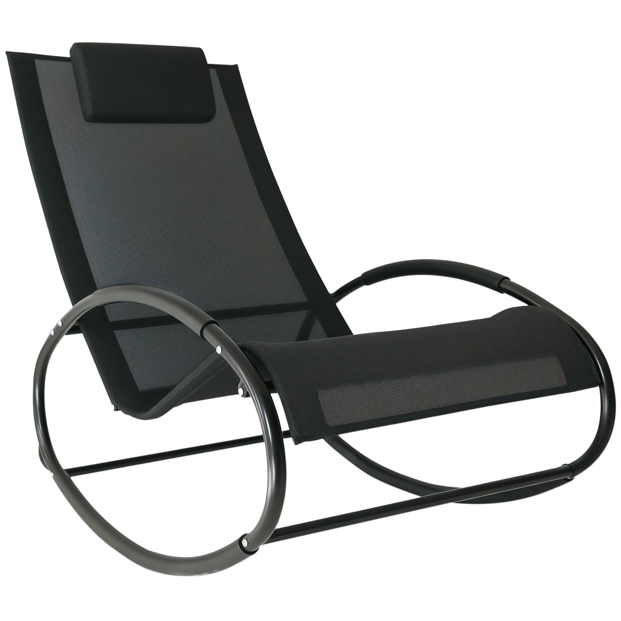 Fauteuil à Bascule Acier Textilène Extérieur Tétière Intégrée Résistant Noir Gris 105x62cm - ComfortXL Outdoor Living - Image 1