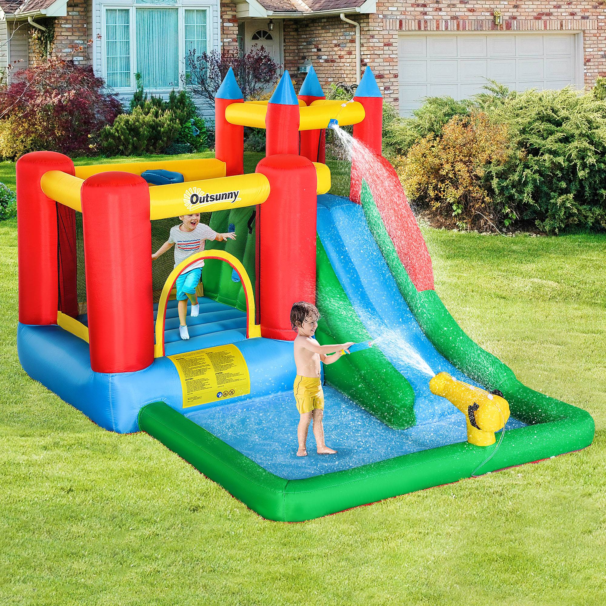 Château gonflable multicolore toboggan trampoline piscine sac de transport 330 × 245 × 215 cm dès 3 ans - Image 4