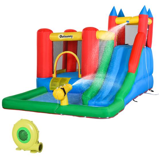 Château gonflable multicolore toboggan trampoline piscine sac de transport 330 × 245 × 215 cm dès 3 ans - Image 2
