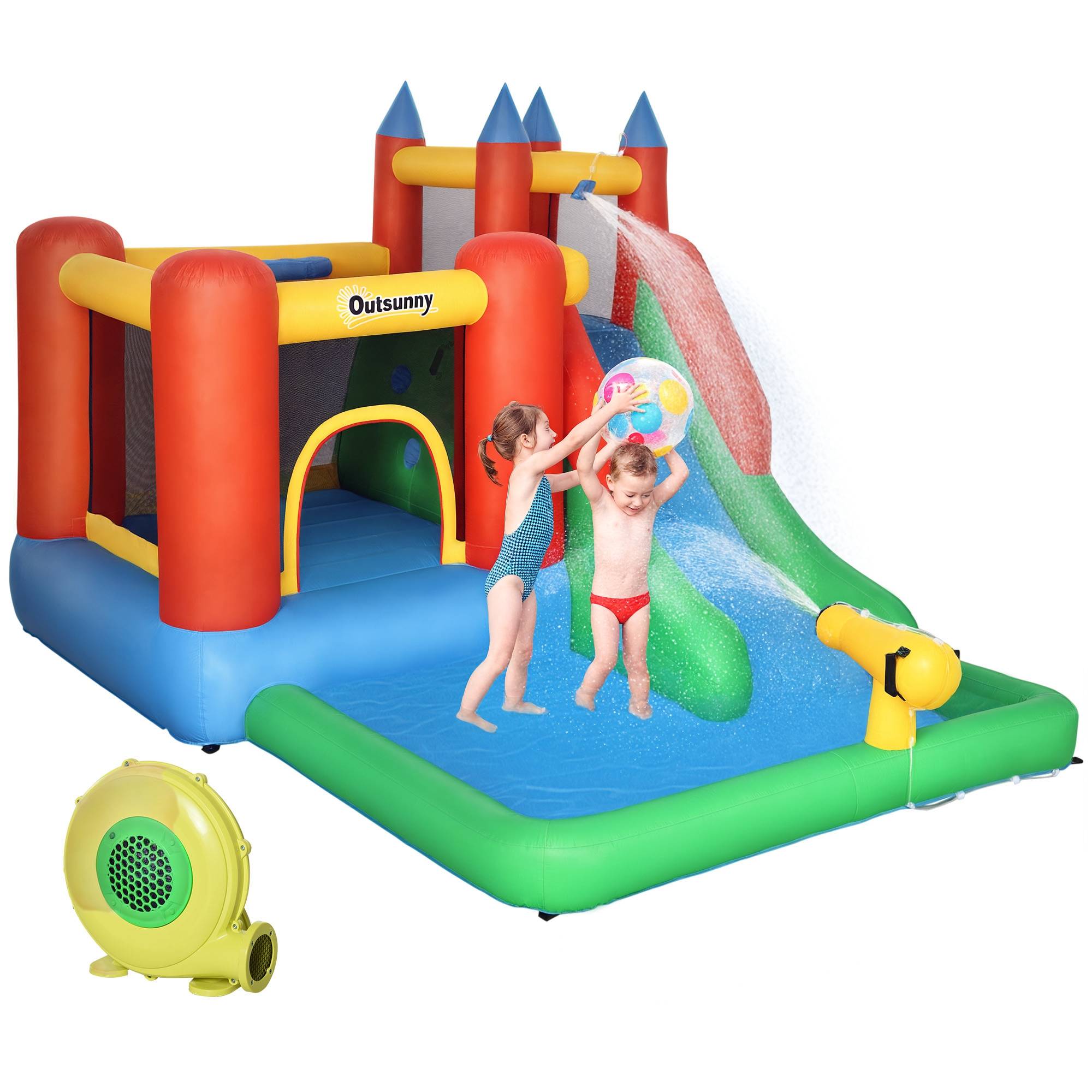 Château gonflable multicolore toboggan trampoline piscine sac de transport 330 × 245 × 215 cm dès 3 ans - Image 1