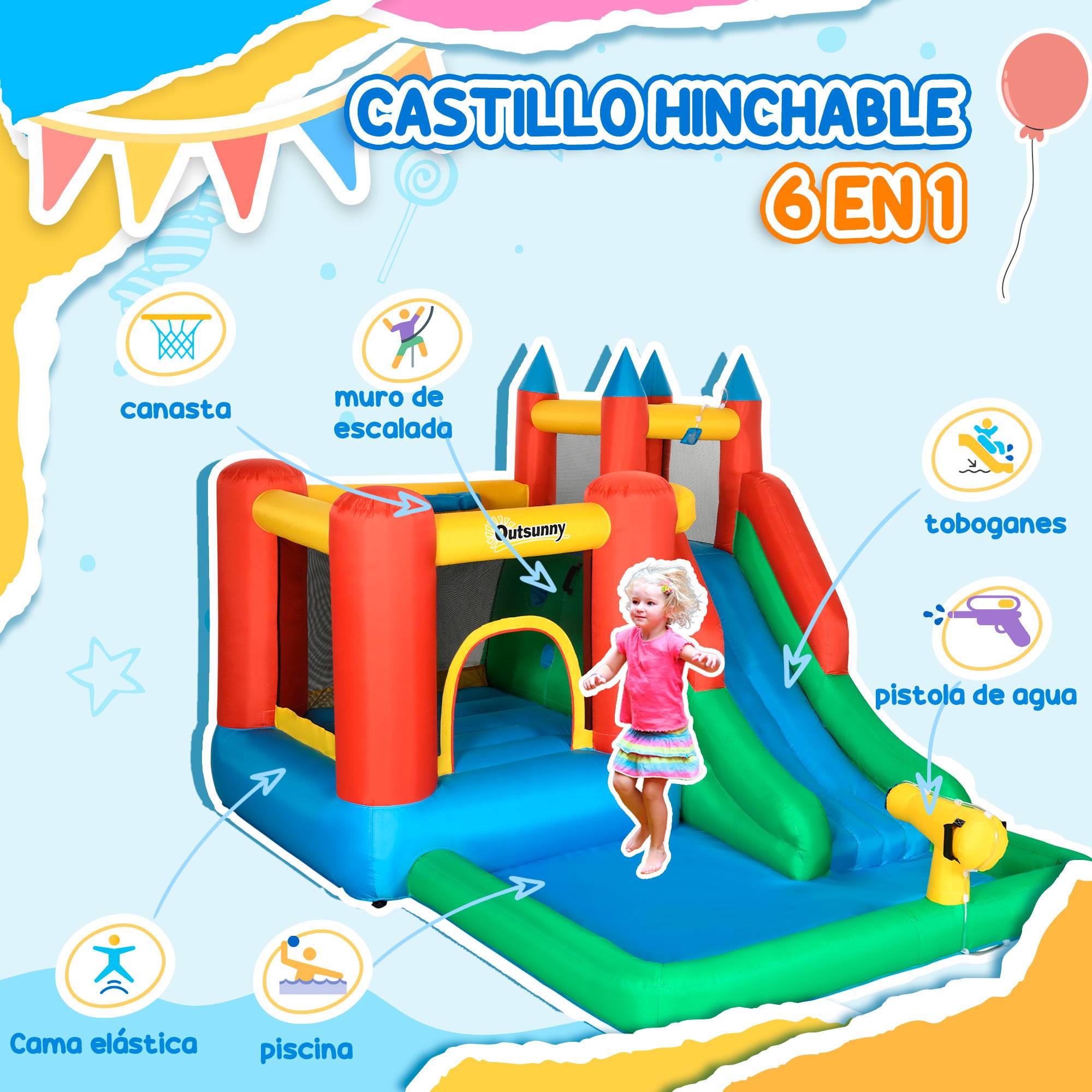 Château gonflable multicolore toboggan trampoline piscine sac de transport 330 × 245 × 215 cm dès 3 ans - Image 6