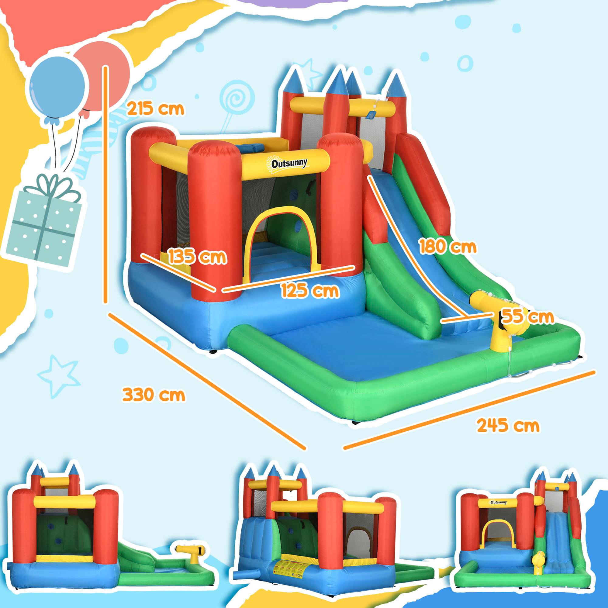 Château gonflable multicolore toboggan trampoline piscine sac de transport 330 × 245 × 215 cm dès 3 ans - Image 5