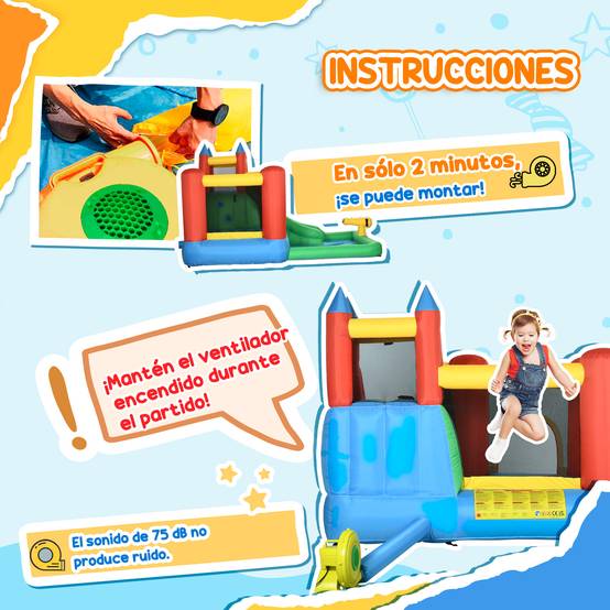Château gonflable multicolore toboggan trampoline piscine sac de transport 330 × 245 × 215 cm dès 3 ans - Image 8