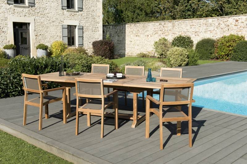 FUN - Ensemble de jardin 12 pers.table rect./ fauteuils bois Teck gris - Image 2