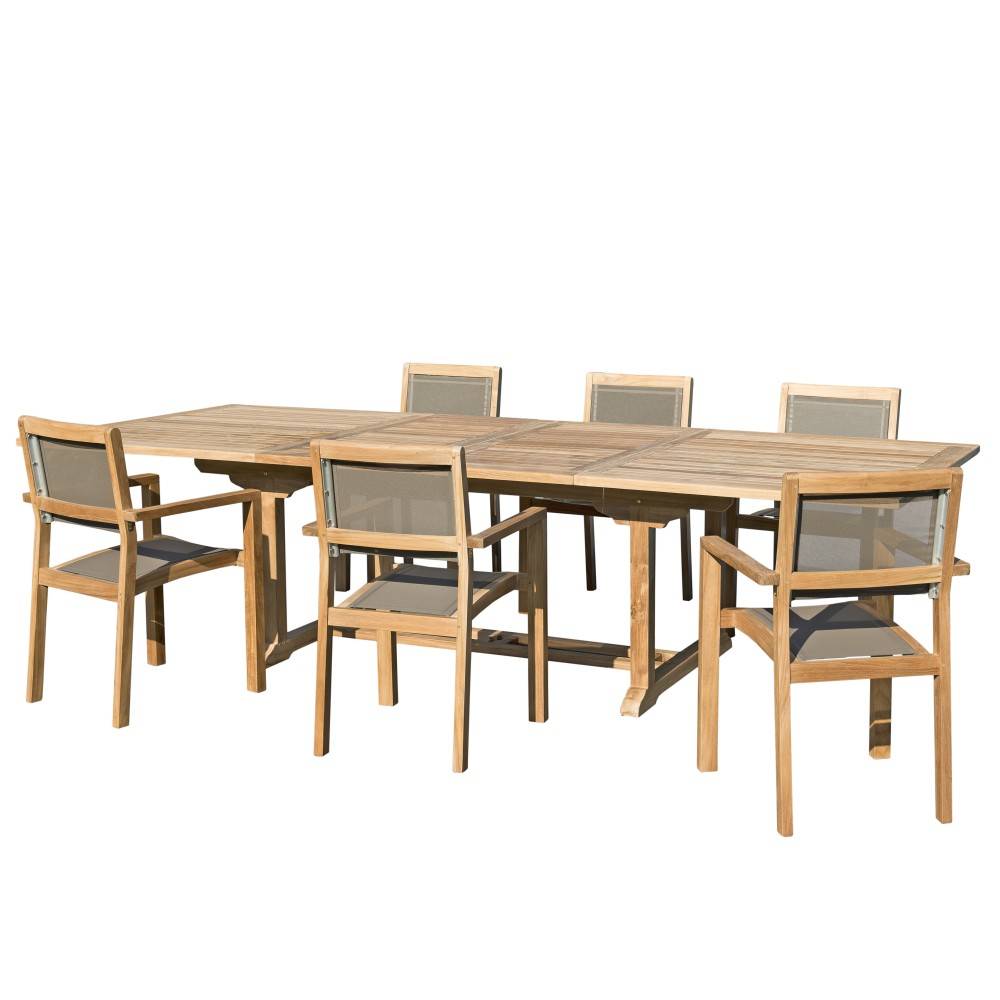FUN - Ensemble de jardin 12 pers.table rect./ fauteuils bois Teck gris - Image 1