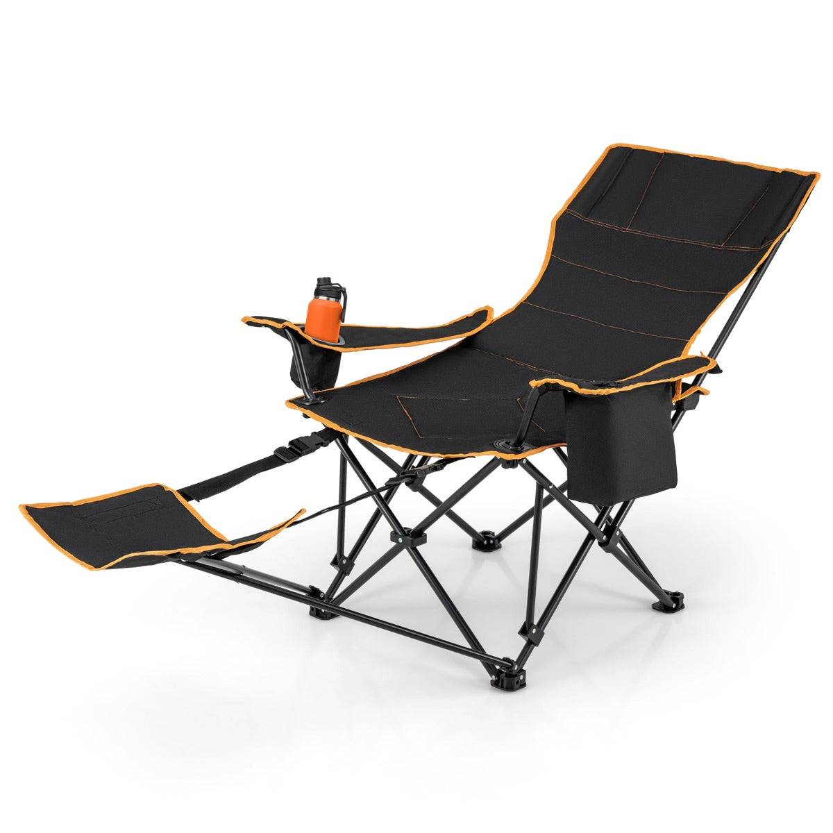 Helloshop26 - Chaise de camping pliante portable chaise de pêche inclinable 2-en-1 avec repose-pieds amovible dossier réglable sur 2 positions noir - Imagen 2