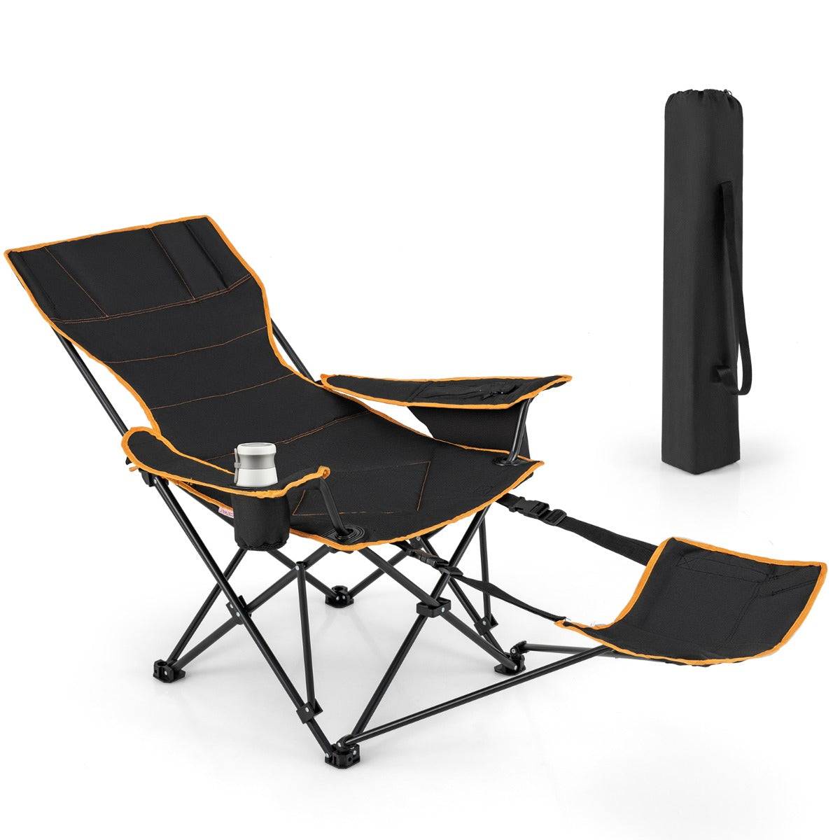 Helloshop26 - Chaise de camping pliante portable chaise de pêche inclinable 2-en-1 avec repose-pieds amovible dossier réglable sur 2 positions noir - Imagen 1