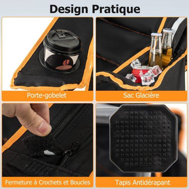 Helloshop26 - Chaise de camping pliante portable chaise de pêche inclinable 2-en-1 avec repose-pieds amovible dossier réglable sur 2 positions noir - Imagen 3