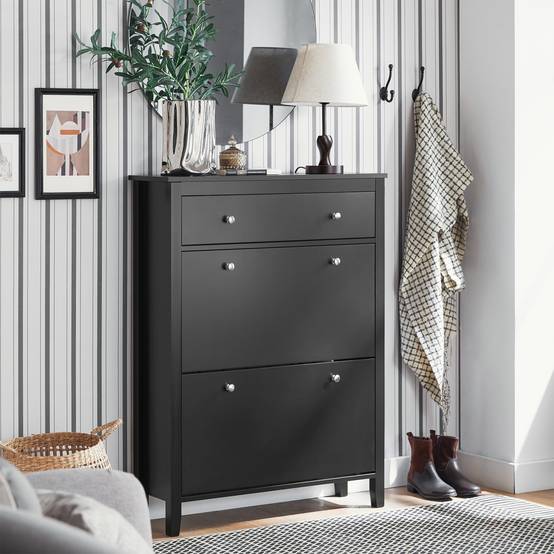 Vida designs Meuble a Chaussures a 2 tiroirs, Placard de Rangement pour Chaussures, Meuble en Bois extractible, Blanc - Maison Vida designs Meuble a Chaussures a 2 tiroirs, Placard de Rangement pour Chaussures, Meuble en Bois extractible, Blanc - Maison