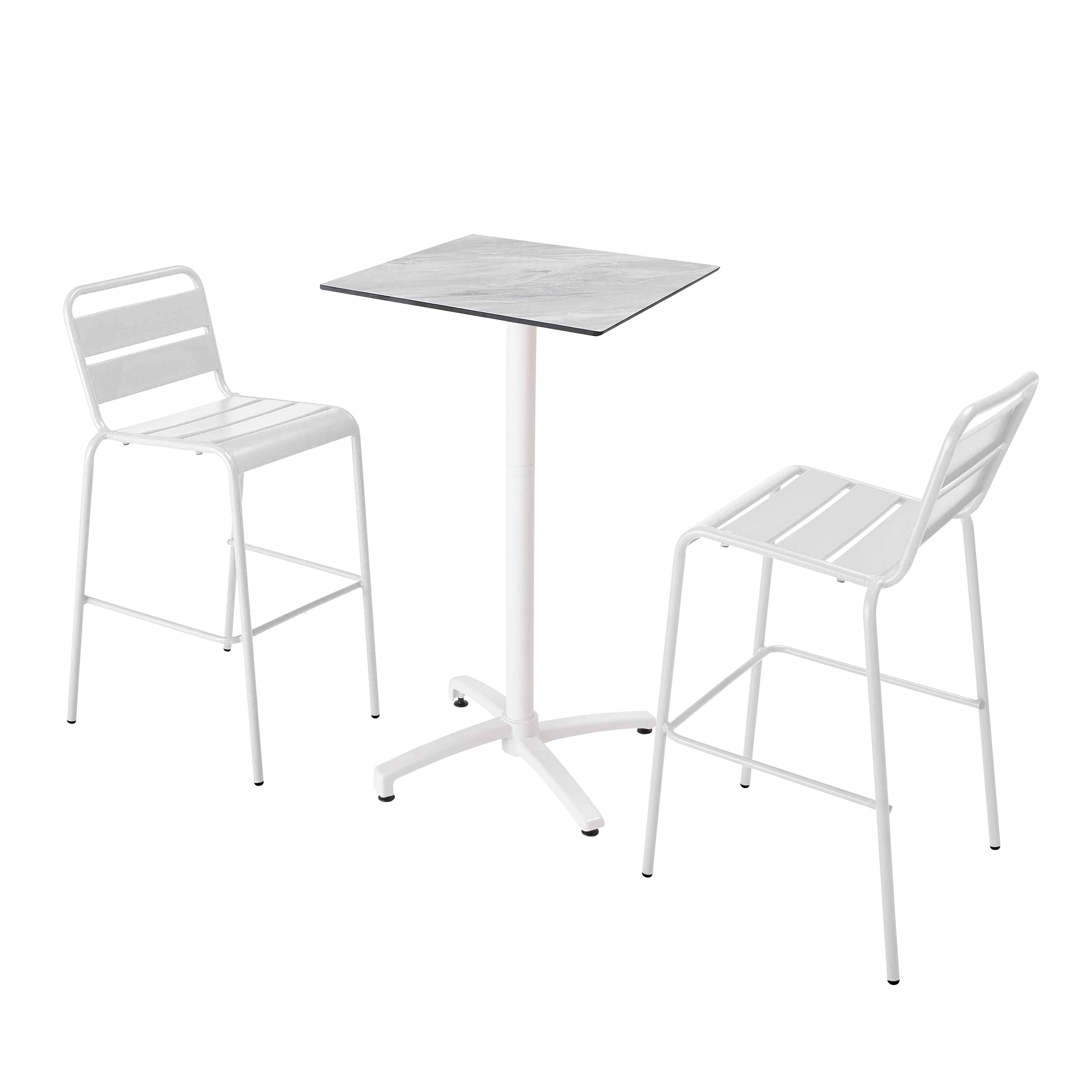 Oviala - Ensemble table haute stratifié marbre et 2 chaises hautes blanc - Oviala - Imagen 1