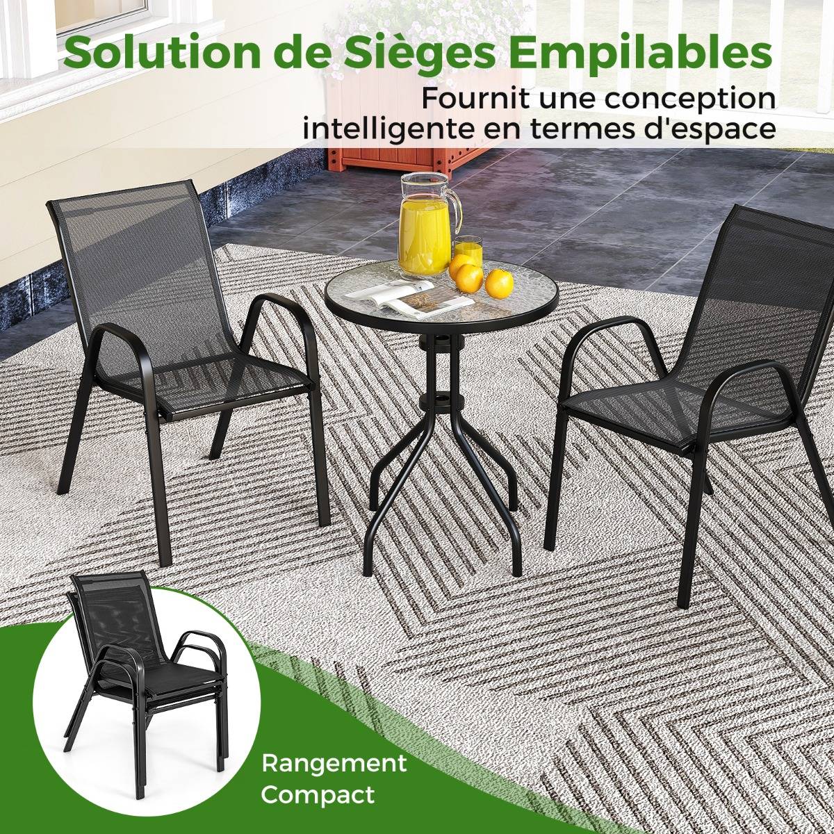 Ensemble de Jardin 3 Pièces 2 Fauteuils Ergonomiques avec Table Basse en Verre Trempé pour Jardin Balcon Terrasse Cour - Image 8