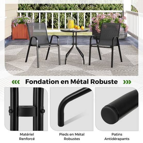 Ensemble de Jardin 3 Pièces 2 Fauteuils Ergonomiques avec Table Basse en Verre Trempé pour Jardin Balcon Terrasse Cour - Image 5