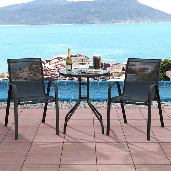 Ensemble de Jardin 3 Pièces 2 Fauteuils Ergonomiques avec Table Basse en Verre Trempé pour Jardin Balcon Terrasse Cour - Image 2