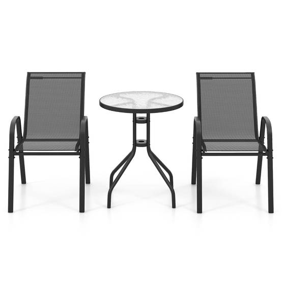 Ensemble de Jardin 3 Pièces 2 Fauteuils Ergonomiques avec Table Basse en Verre Trempé pour Jardin Balcon Terrasse Cour - Image 1