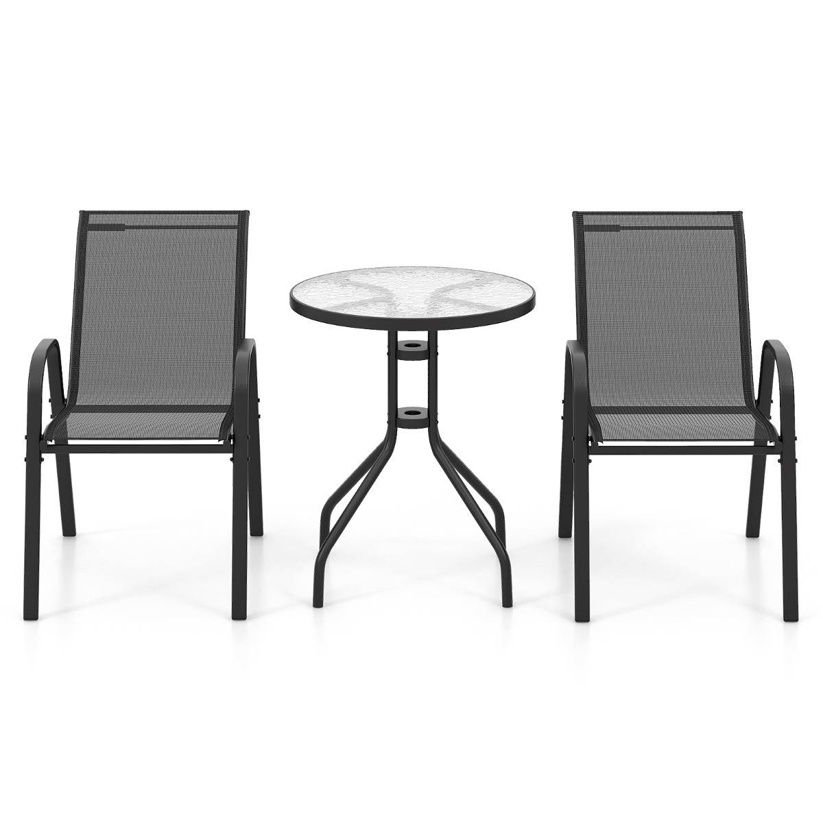 Ensemble de Jardin 3 Pièces 2 Fauteuils Ergonomiques avec Table Basse en Verre Trempé pour Jardin Balcon Terrasse Cour - Image 1